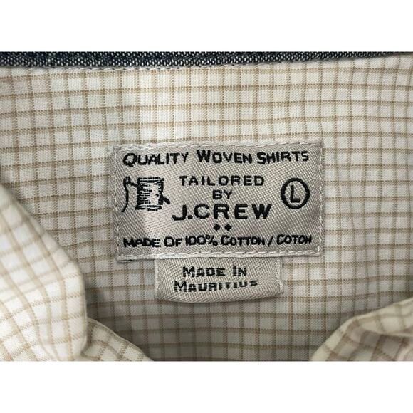 J.Crew Quality Woven Shirts Mens‎ L Beige Plaid Cotton Button Down Long Sleeve - Picture 4 of 9